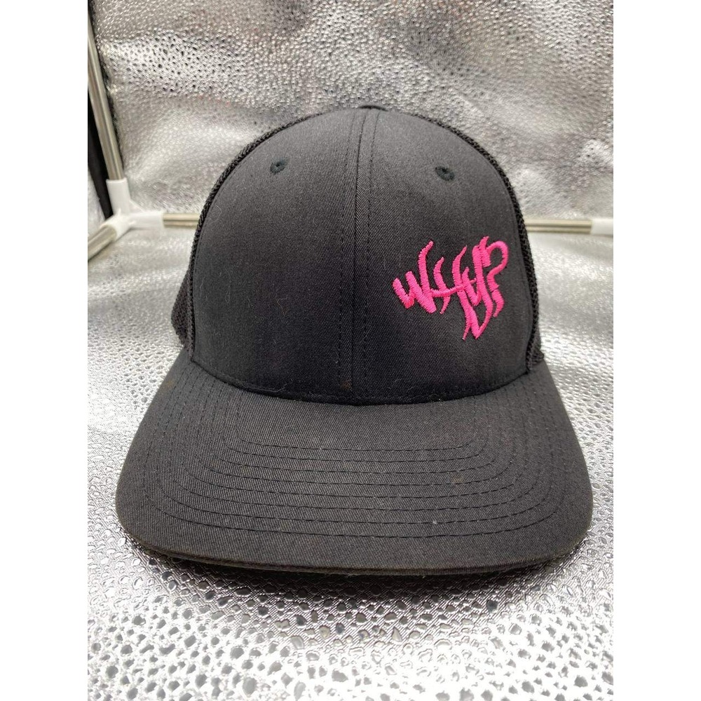 Flexfit Yupoong Trucker Hat Women One Size Black Pink‎ WHY? Embroidered Mesh Cap